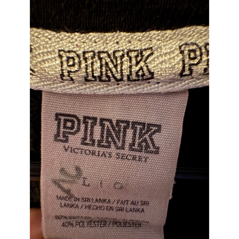 Pink Victorias Secret Quarter Zip Sweatshirt Black Love Pink Sleeve Graphic L - Picture 2 of 4